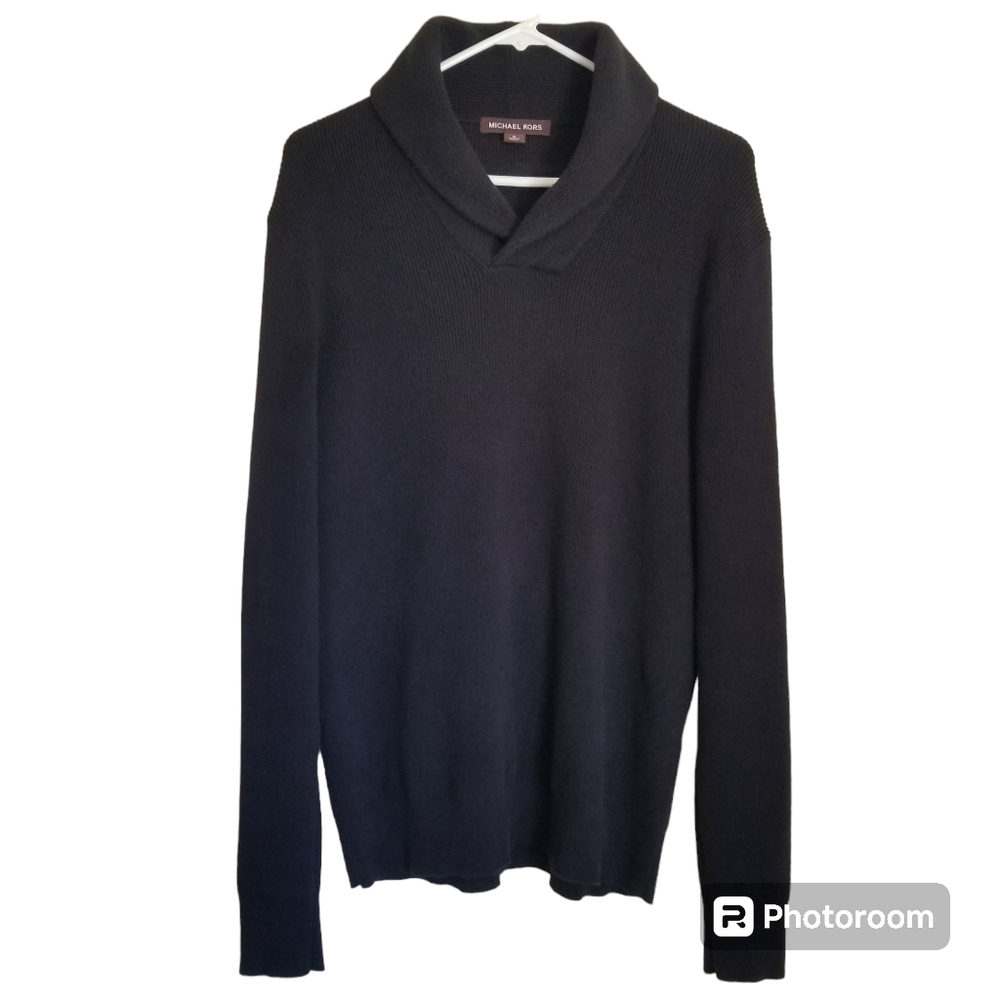 Michael Kors Black Womens Ribbed Shawl Collar Sweater Size Medium